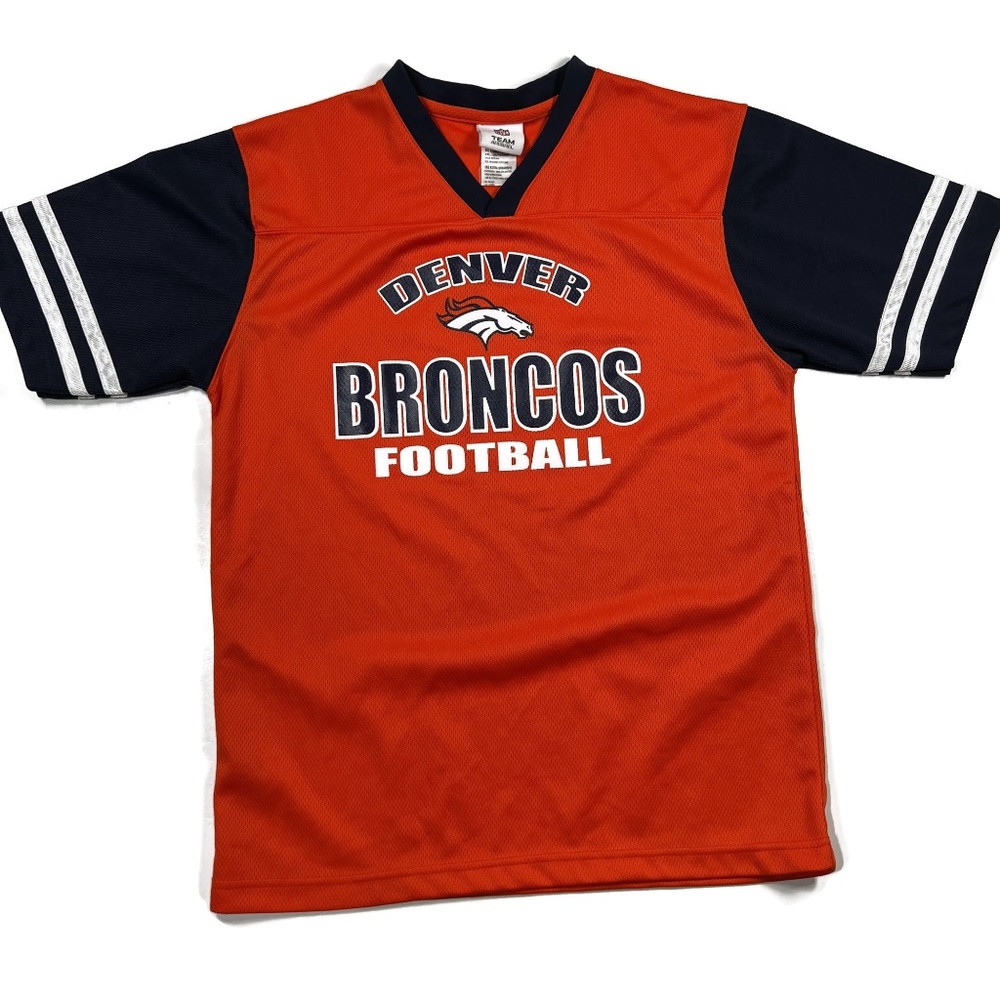 NFL Denver Broncos V-Neck Shirt Youth XL Kids‎ Orange Short Sleeve Football